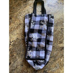 Black & White Buffalo Check Snowflake Wine Gift Bag 12" Tall With Handles
